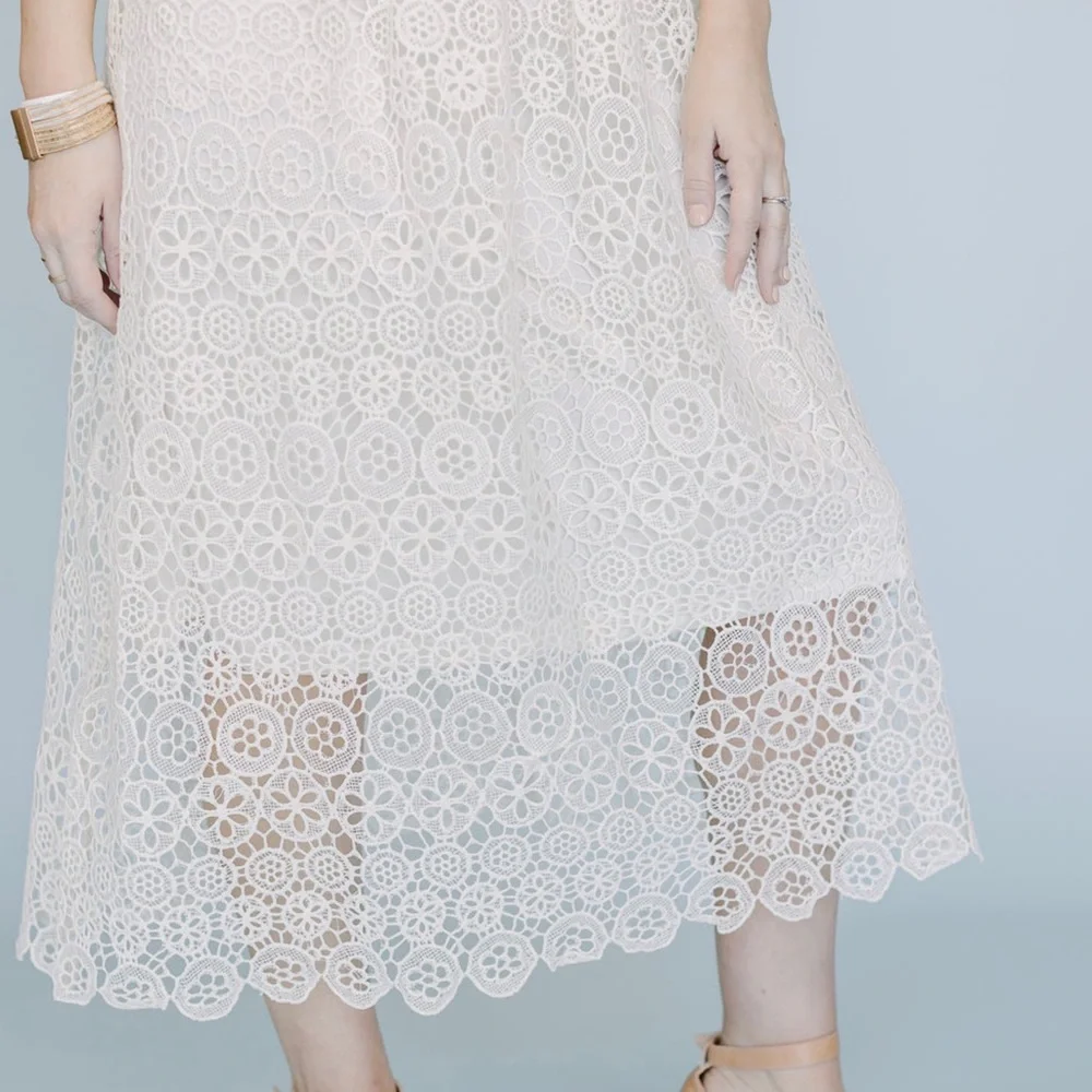 LAST 1❗️POLAGRAM White Embroidery Crochet Midi Dress - Picture 10 of 14